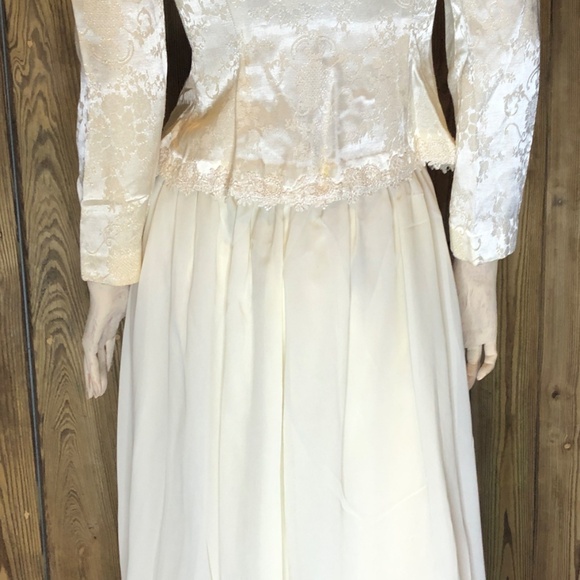 VTG 90s Ivory Brocade/Lace Trim Peplum Jacket/Full Skirt Womens Set 4P~Wedding - Picture 3 of 16